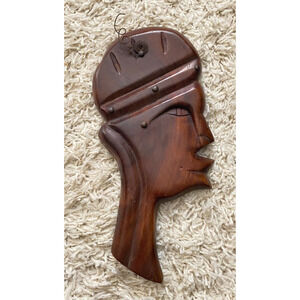 Vintage Wooden African Profile Tribal Carved Wall Hanging 12” 8B